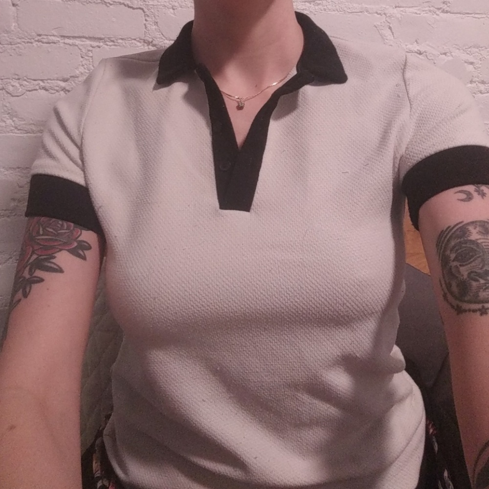Zara Trafaluc White Shirt with Black Collar